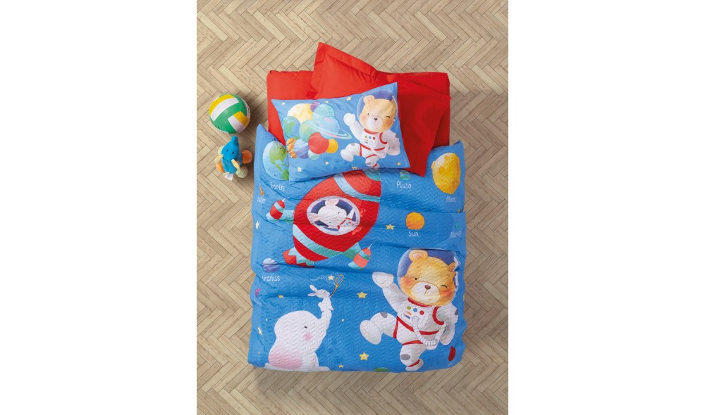 Set lenjerie de pat pentru copii Ranforce, Planet - Blue