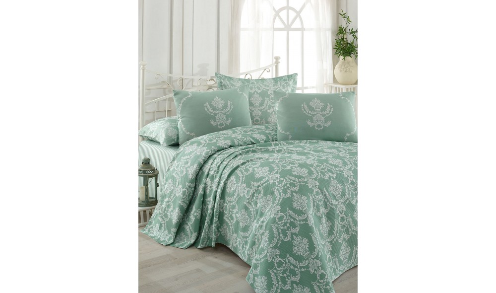 Set lenjerie pat pentru o persoana din pique, Pure - Water Green