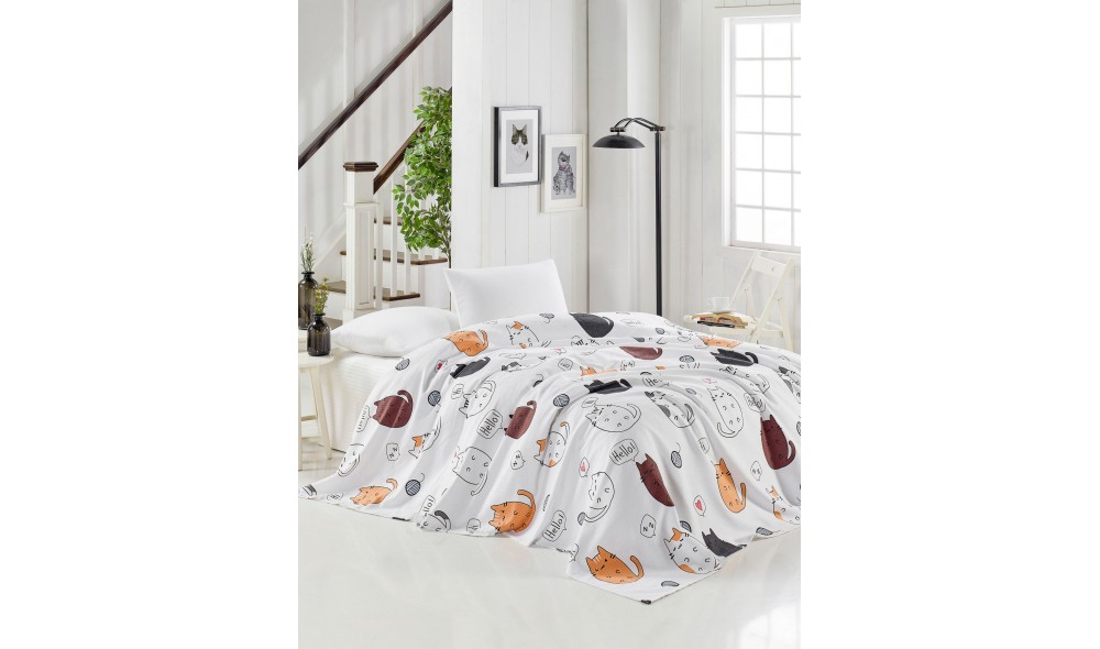 Cuvertura de pat dublu din pique, Hello Cats