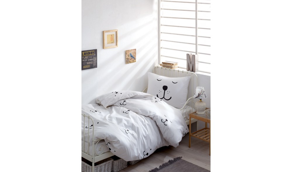 Set lenjerie de pat dublu Ranforce, Eles - White