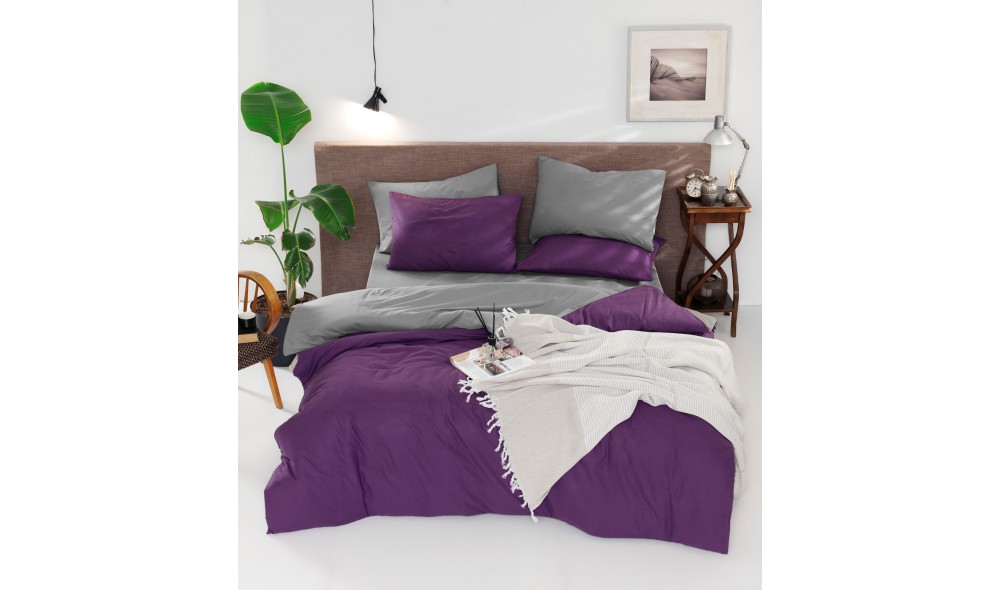 Set lenjerie de pat dublu Ranforce, Cift Yonlu - Purple, Grey