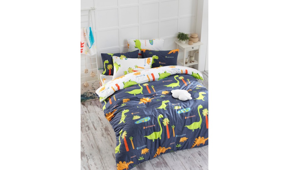 Set lenjerie de pat dublu Ranforce, Dinolar - Dark Blue