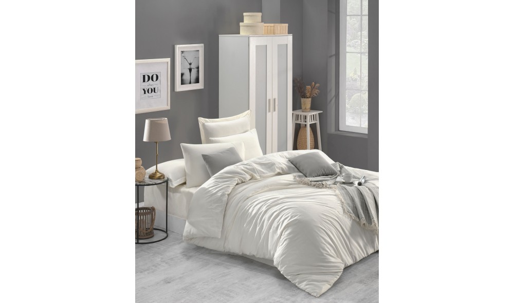 Set lenjerie de pat dublu Ranforce, Fresh Color - Ecru
