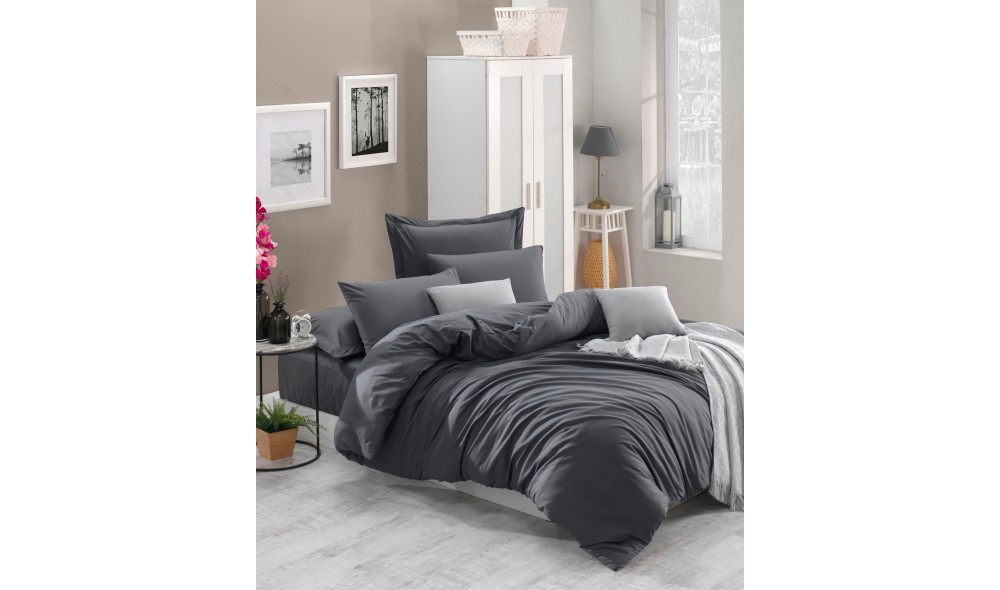 Set lenjerie de pat dublu Ranforce, Fresh Color - Fume