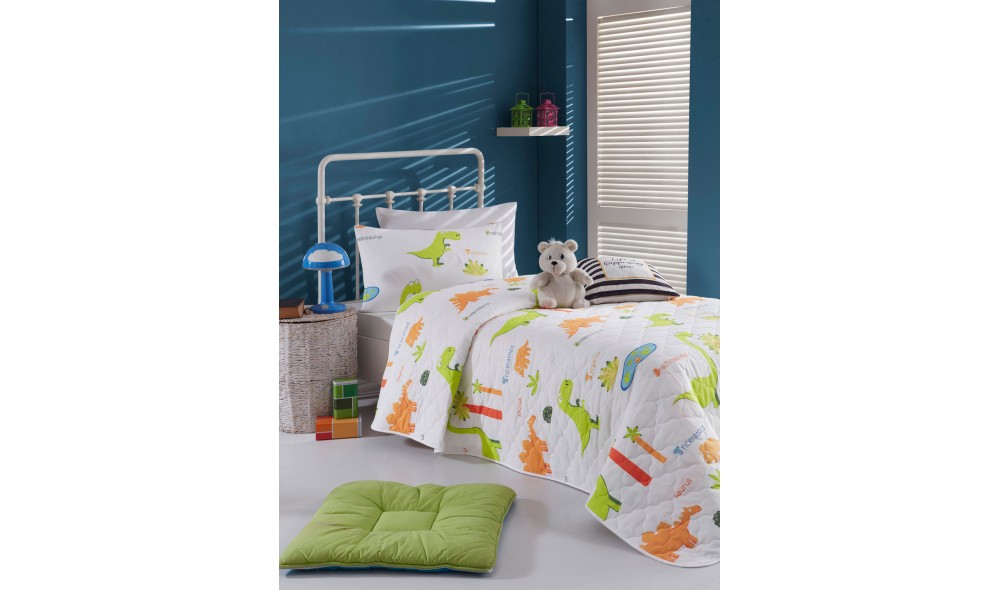 Set cuvertura de pat dubla Ranforce, Dinolar - White