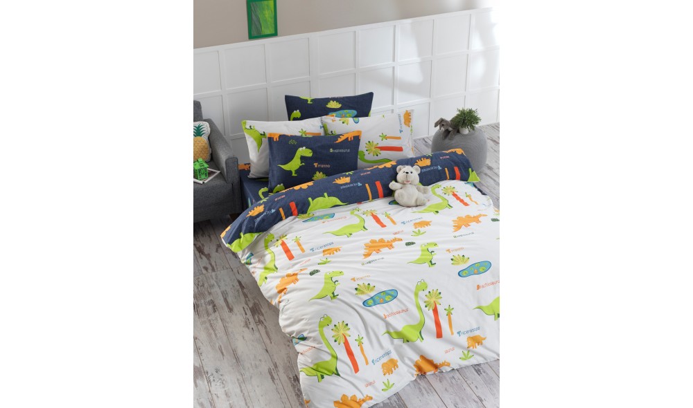 Set cuvertura de pat dubla Ranforce, Dinolar - White