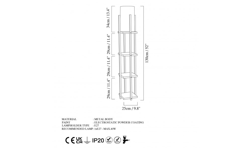 Lampa de podea 7113 - Negru, Cupru 25 x 130 x 25 cm