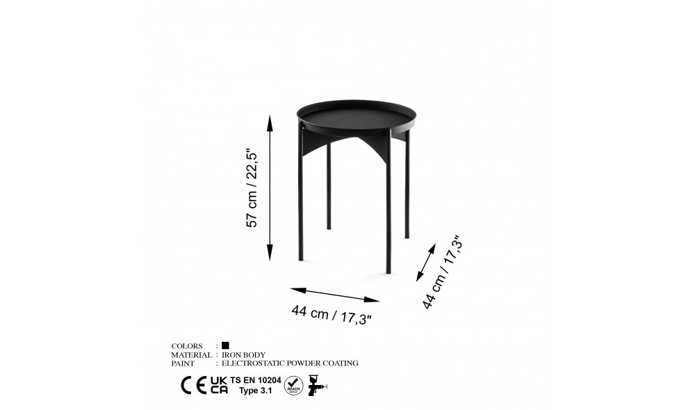 Masuta de cafea, Shb-002-A, Negru, 44 x 57 x 44 cm