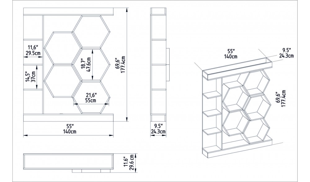 Raft pentru carti, Sueno, Alb, 140 x 177 x 30 cm