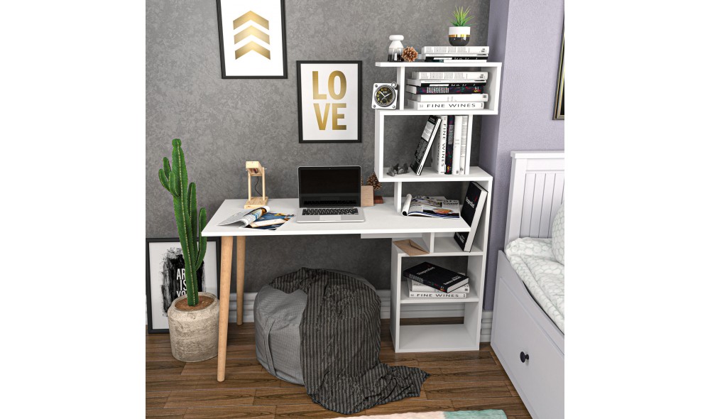 Birou de studiu, Vina, Alb, 133 x 146 x 55 cm