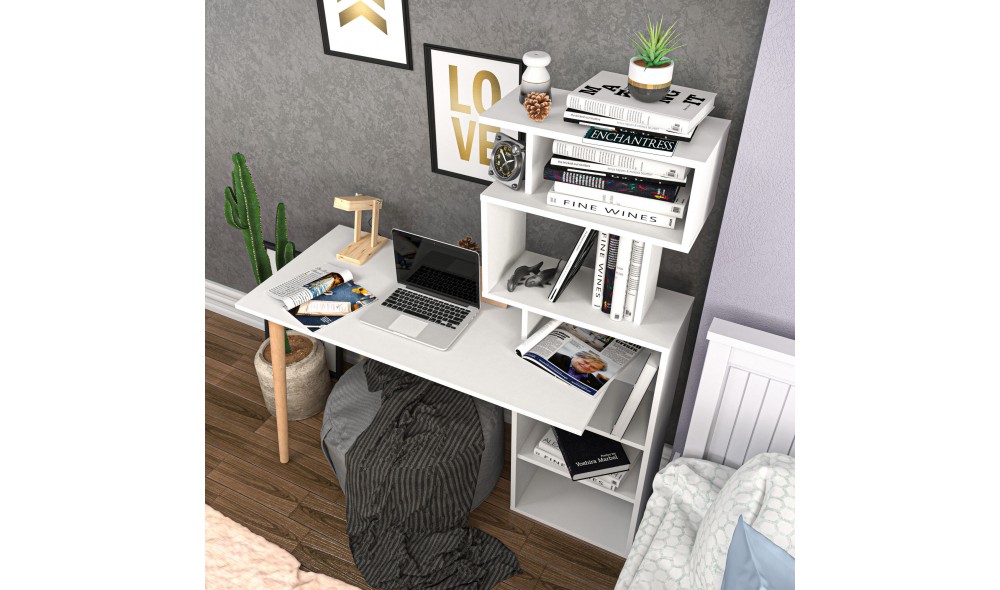 Birou de studiu, Vina, Alb, 133 x 146 x 55 cm