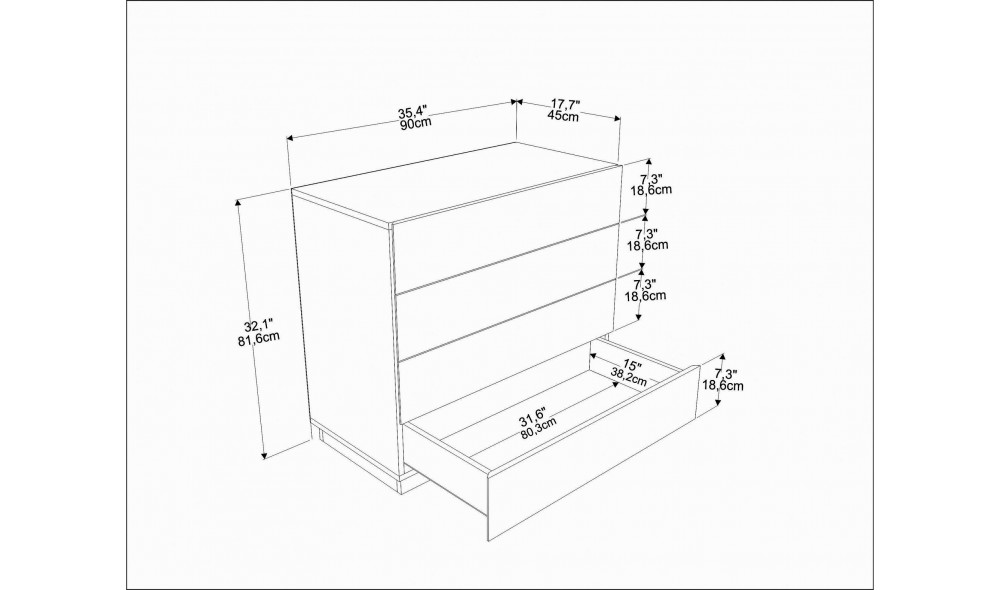 Comoda, Lines, Alb, 90 x 82 x 45 cm
