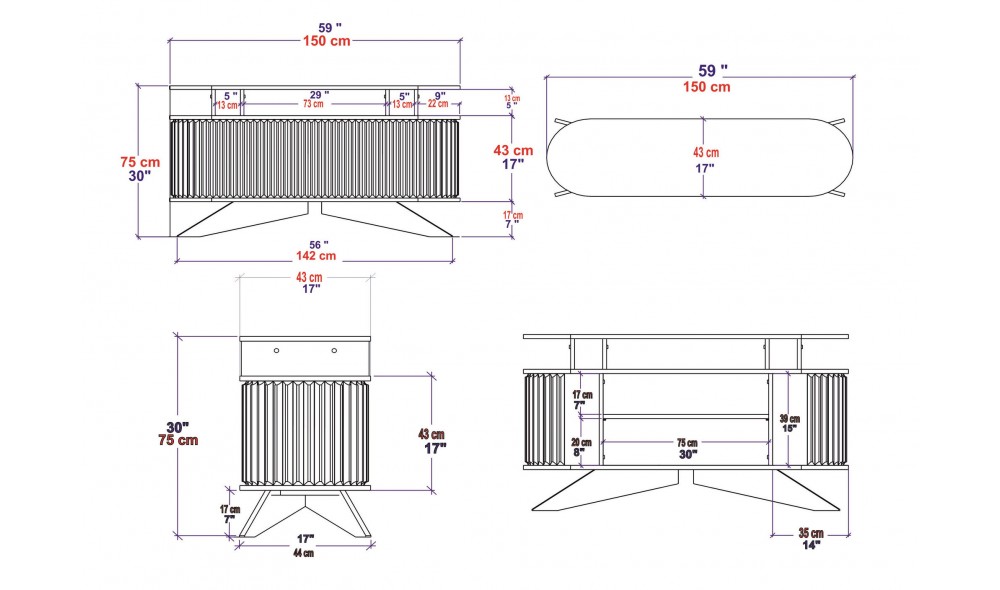 Consola, Stor, StejarAlb, 150 x 75 x 43 cm