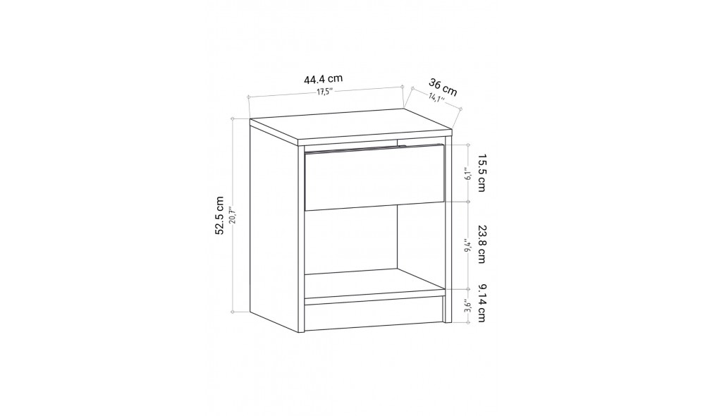 Noptiera, Sheridan, Stejar, 45 x 53 x 36 cm