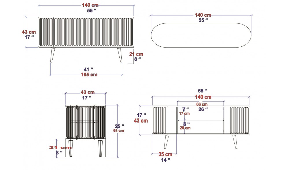Suport TV, Stor, Oud StejarAlb, 140 x 64 x 43 cm