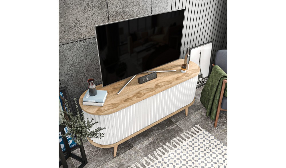 Suport TV, Stor, Oud StejarAlb, 140 x 64 x 43 cm