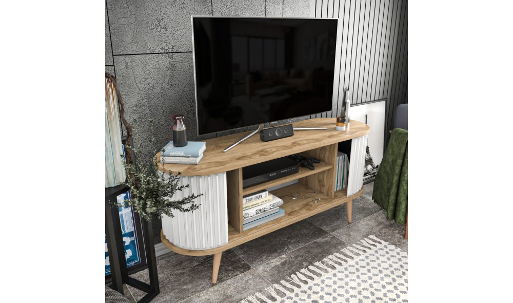Suport TV, Stor, Oud StejarAlb, 140 x 64 x 43 cm