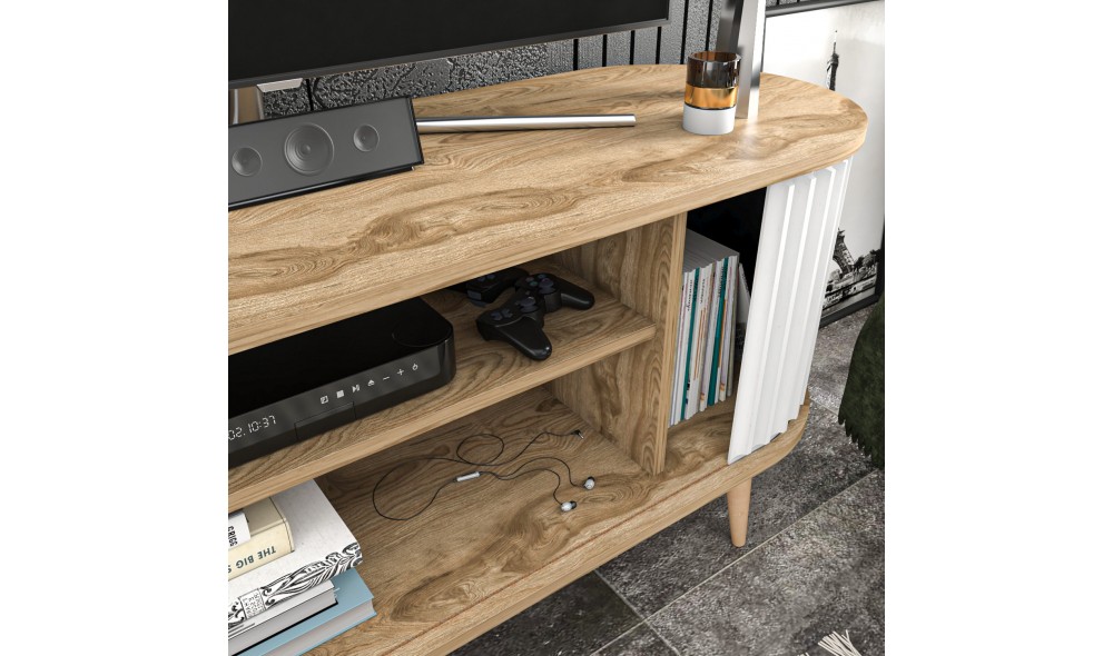 Suport TV, Stor, Oud StejarAlb, 140 x 64 x 43 cm