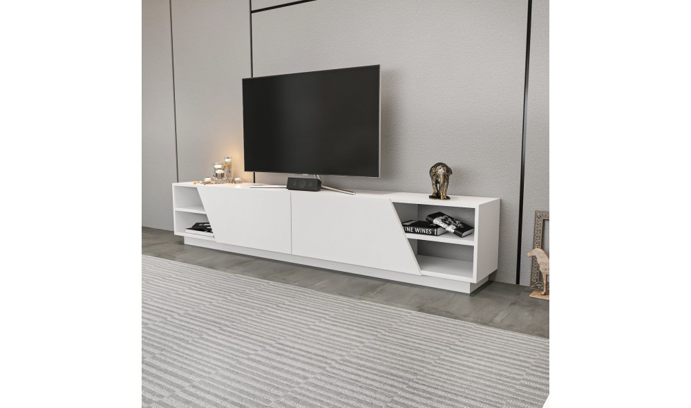 Suport TV, Rhodes, Alb, 240 x 47 x 37 cm