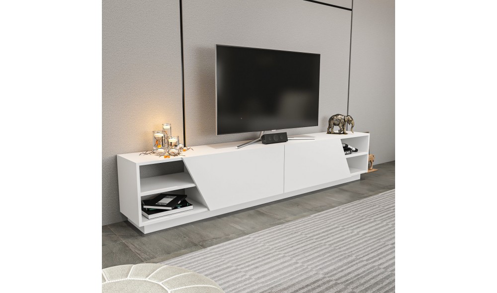 Suport TV, Rhodes, Alb, 240 x 47 x 37 cm