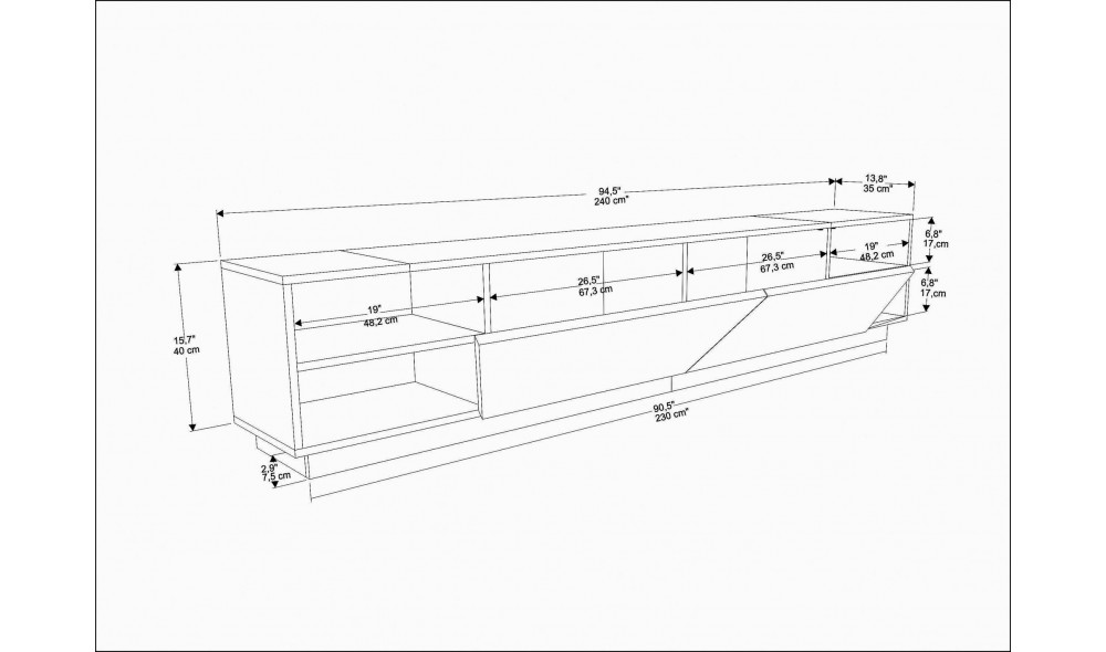 Suport TV, Rhodes, Antracit, 240 x 47 x 37 cm
