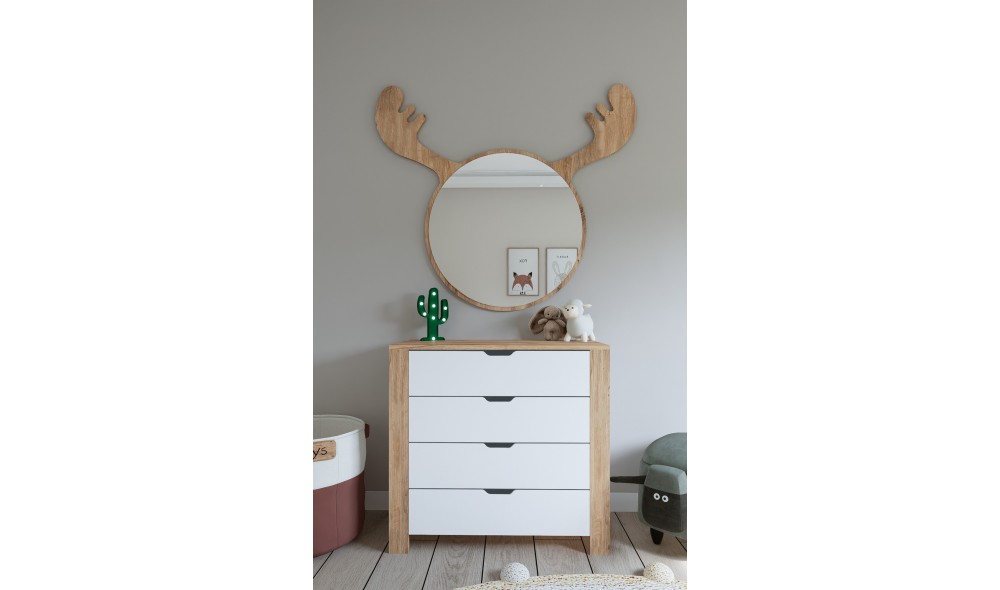 Comoda, Nisan 1600-026 - White, Walnut, 90 x 85 x 42 cm