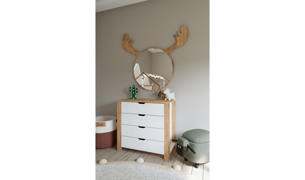 Comoda, Nisan 1600-026 - White, Walnut, 90 x 85 x 42 cm