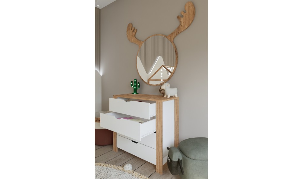 Comoda, Nisan 1600-026 - White, Walnut, 90 x 85 x 42 cm