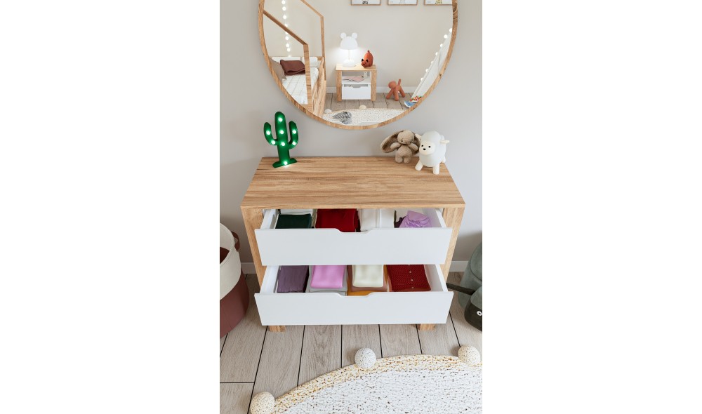 Comoda, Nisan 1600-026 - White, Walnut, 90 x 85 x 42 cm
