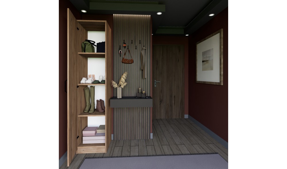 Dulap, Yaman 1 Door - Walnut, 40 x 182 x 47 cm