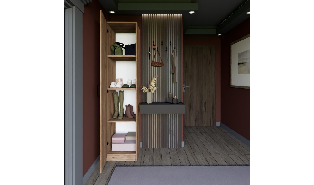 Dulap, Yaman 1 Door - Walnut, 40 x 182 x 47 cm