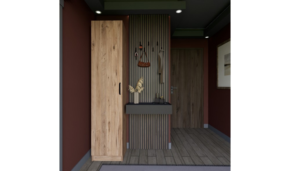 Dulap, Yaman 1 Door - Walnut, 40 x 182 x 47 cm