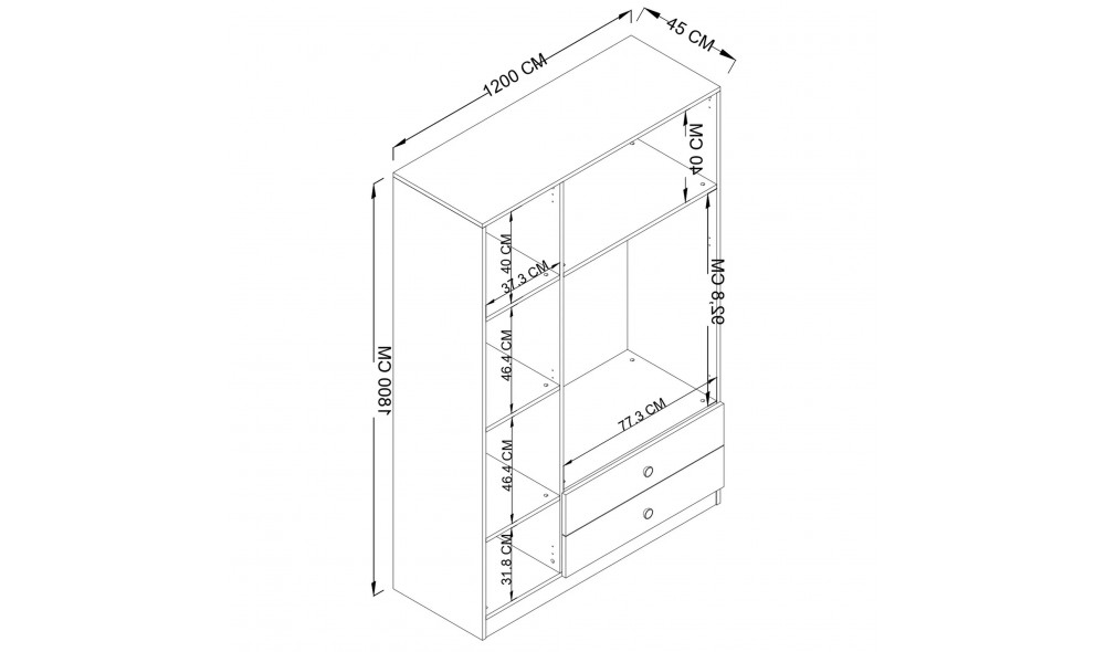 Dulap, Yaman 1600-027 - Walnut, 120 x 181 x 45 cm