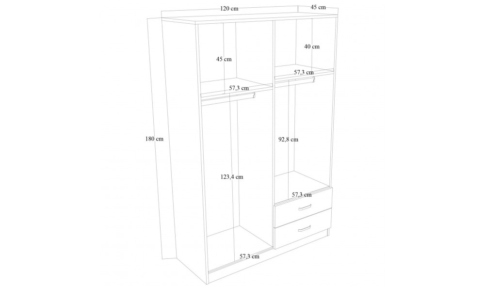 Dulap, Yaman 1600-028 - Pine, 120 x 180 x 45 cm