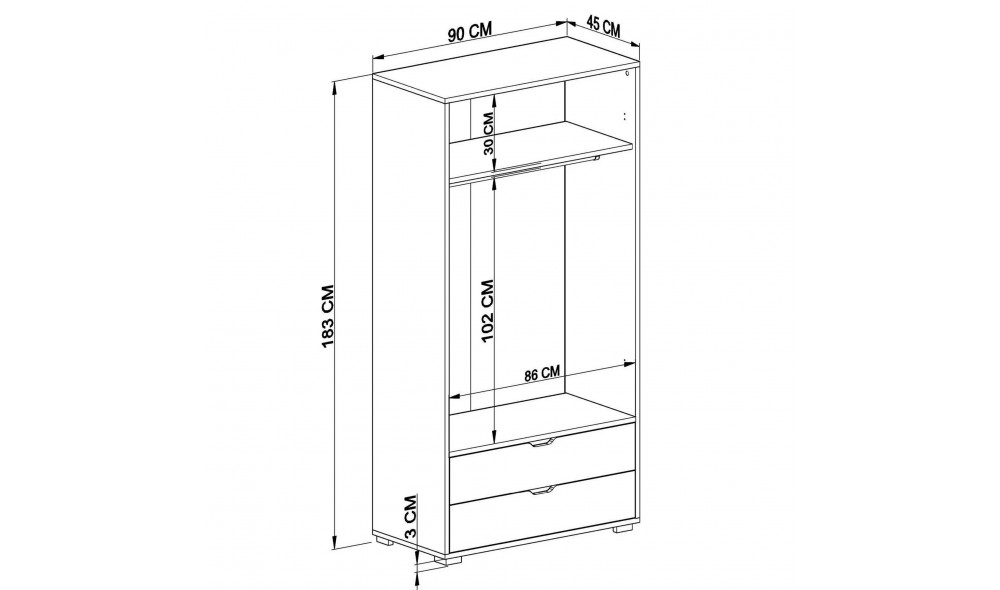 Dulap, 90 Cm 1600-015, 90 x 183 x 45 cm
