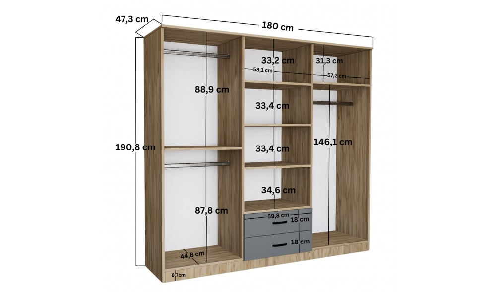 Dulap, Yaman Luna - Fel 1600-65, 180 x 190 x 45 cm