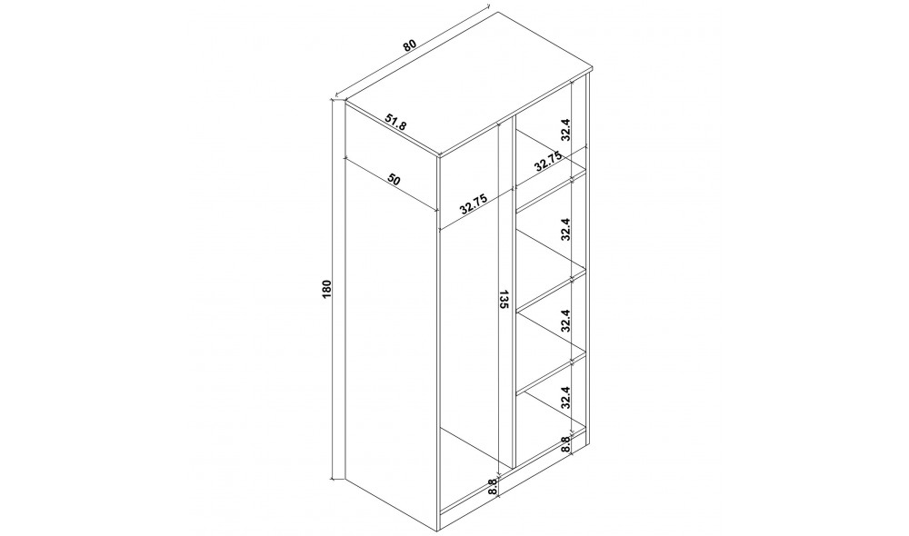 Dulap, Kardelen 1600-122, 80 x 180 x 51,8 cm
