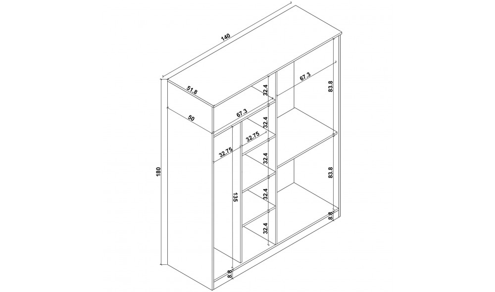 Dulap, Kardelen 1600-114, 140 x 180 x 51,8 cm