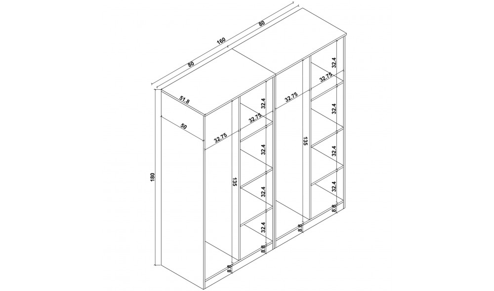 Dulap, Kardelen 1600-115, 160 x 180 x 51,8 cm