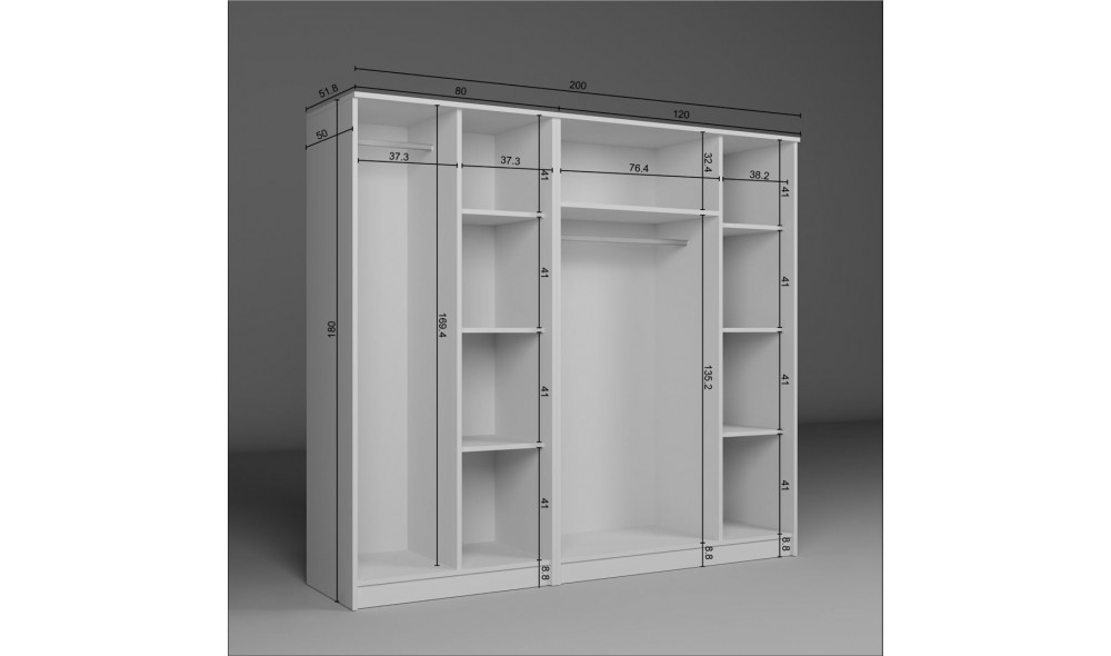 Dulap, Kardelen 1600-104, 200 x 180 x 51,8 cm