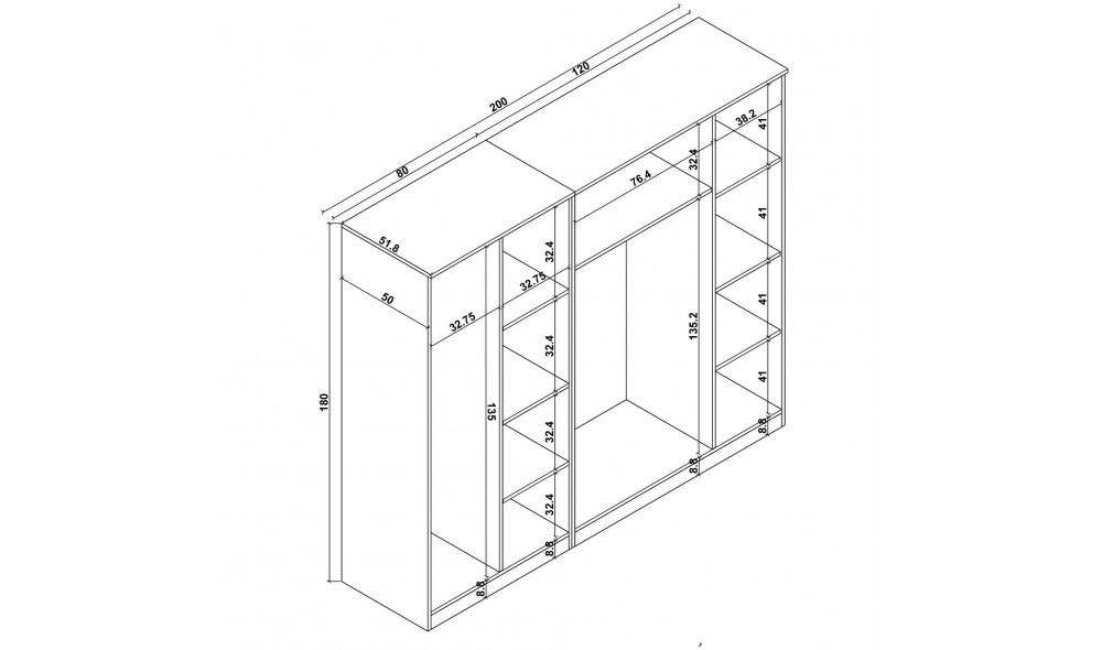 Dulap, Kardelen 1600-123, 200 x 180 x 51,8 cm