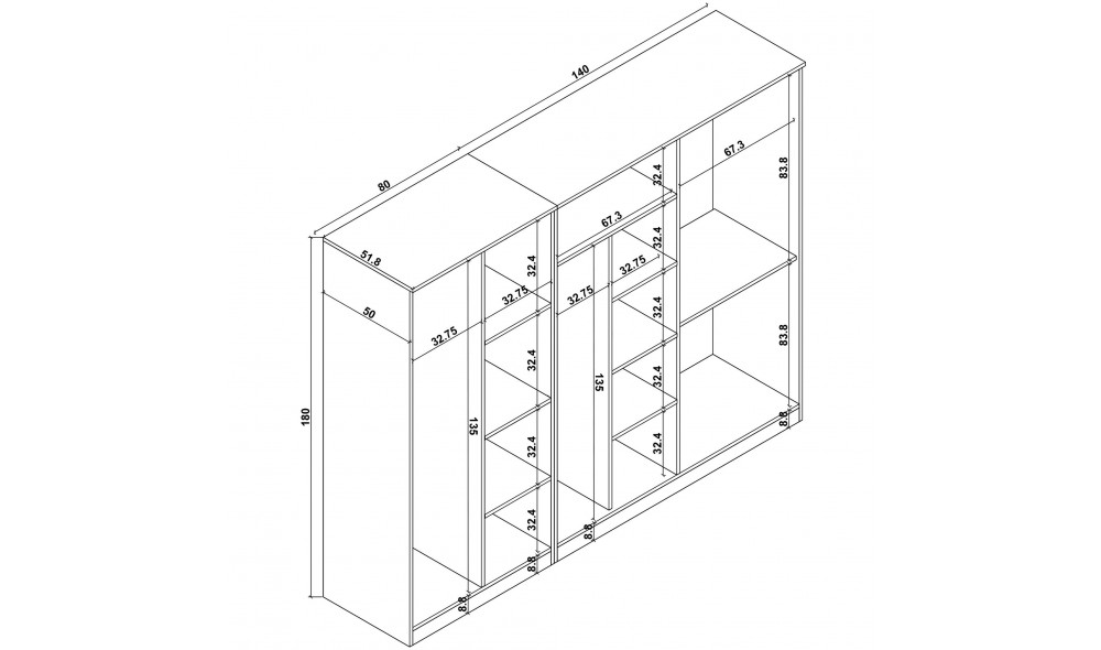 Dulap, Kardelen 1600-126, 220 x 180 x 51,8 cm