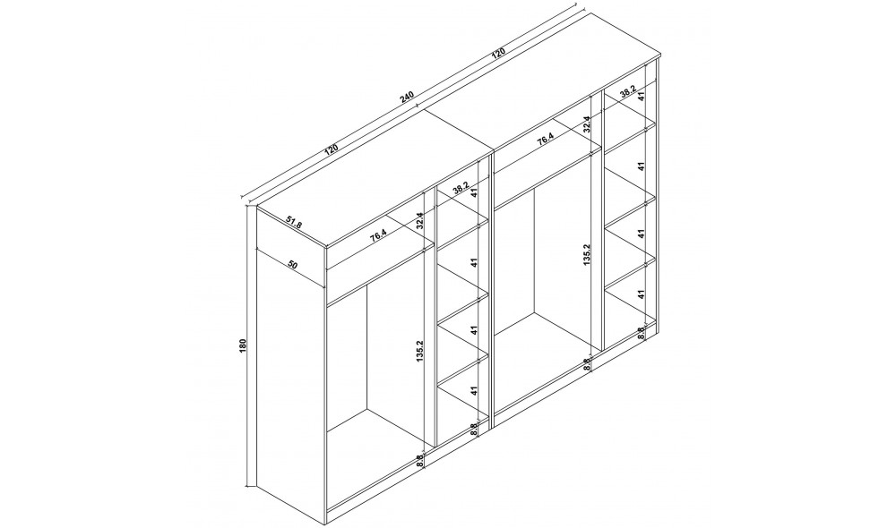 Dulap, Kardelen 1600-120, 240 x 180 x 51,8 cm