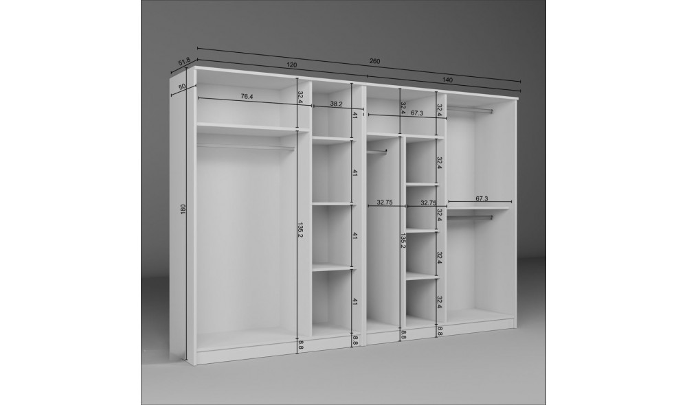 Dulap, Kardelen 1600-106, 280 x 180 x 51,8 cm