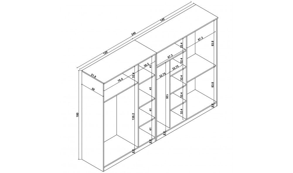 Dulap, Kardelen 1600-117, 280 x 180 x 51,8 cm