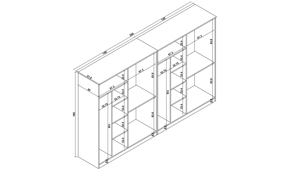Dulap, Kardelen 1600-121, 280 x 180 x 51,8 cm