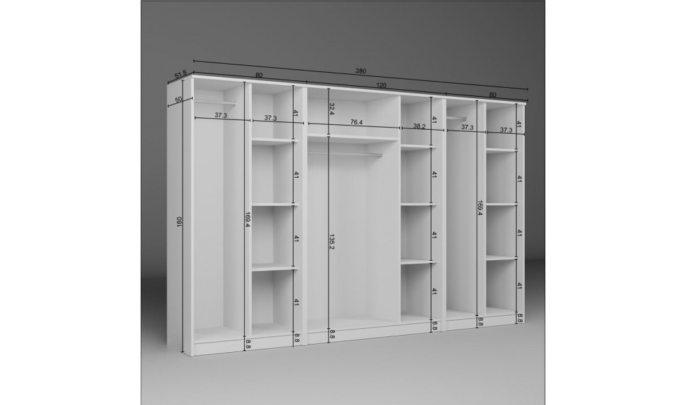 Dulap, Kardelen 1600-107, 280 x 180 x 51,8 cm