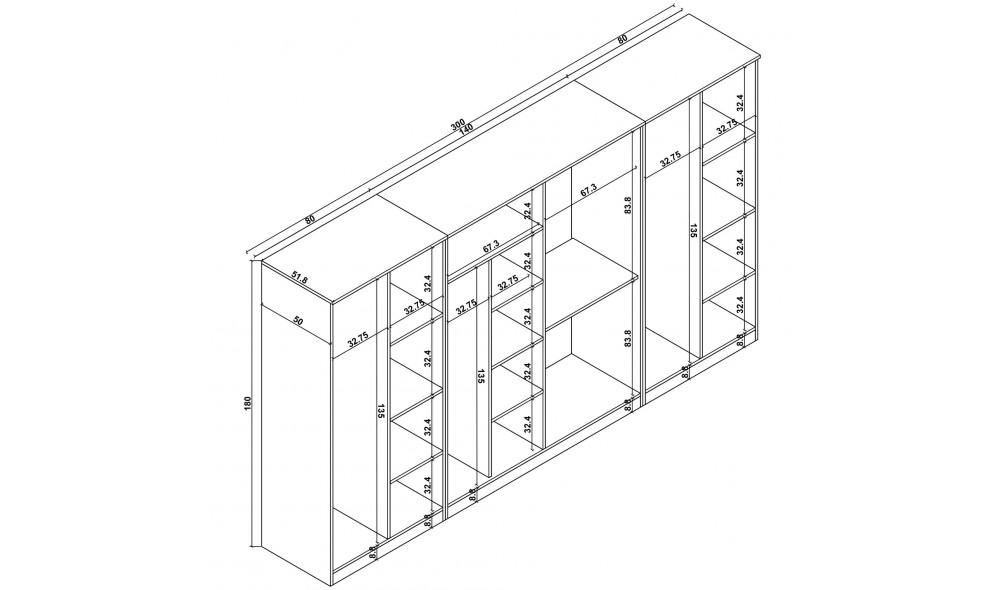 Dulap, Kardelen 1600-125, 300 x 180 x 51,8 cm