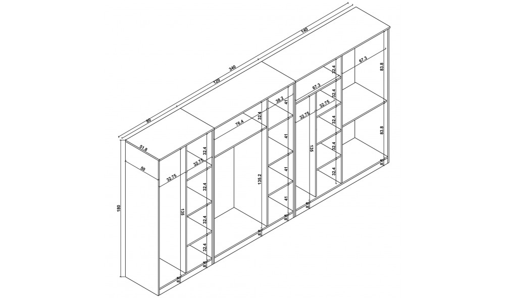 Dulap, Kardelen 1600-124, 340 x 180 x 51,8 cm
