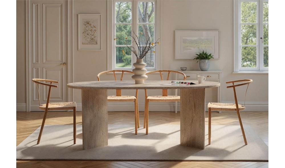 Masa de sufragerie, Sablin - Travertine, 180 x 75 x 90 cm